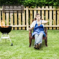 Rocking Chair, Wood Wagon Rocker, Outdoor Wooden Carbonized Lounge Chairs with Wheel Armrest for Garden Patio 2