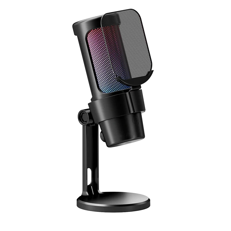 휴대용 게임용 콘덴서 RGB 게이밍 마이크, USB 컴퓨터 데스크탑 마이크, 정전식 원 클릭 무음 녹음 마이크