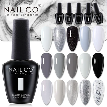 NAILCO 15ml Smalto per unghie gel Semipermanente Vernici Lacca Esmalte Nero Colore bianco UV Lakiery Hybrydowe Vernis Gellak Smalto 1