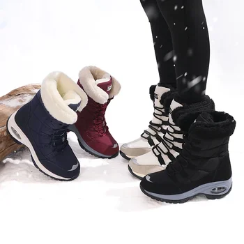 النساء أحذية الشتاء الدفء جودة منتصف العجل الثلوج الأحذية السيدات الانزلاق على مريحة مقاوم للماء الفراء فام الأحذية chausiras فام 5