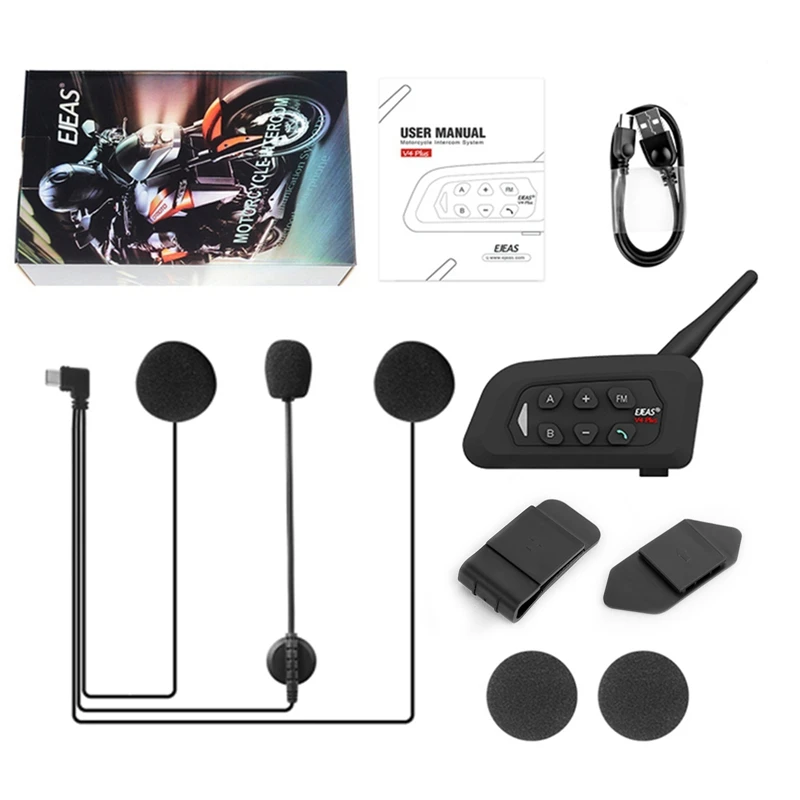 V4 PLUS Helmet Bluetooth Headset Intercom 2-4 Riders 1500M Full Duplex Intercomu