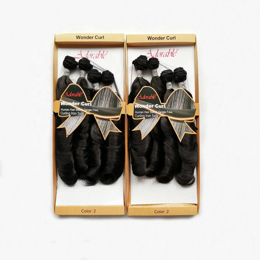 Adorable Synthetic Curly Hair Weaves Ironed, Wonder Curl 4pcs Box Locs Black Heat Resistant Fiber Packet Hair Bundles 20-24 INCH