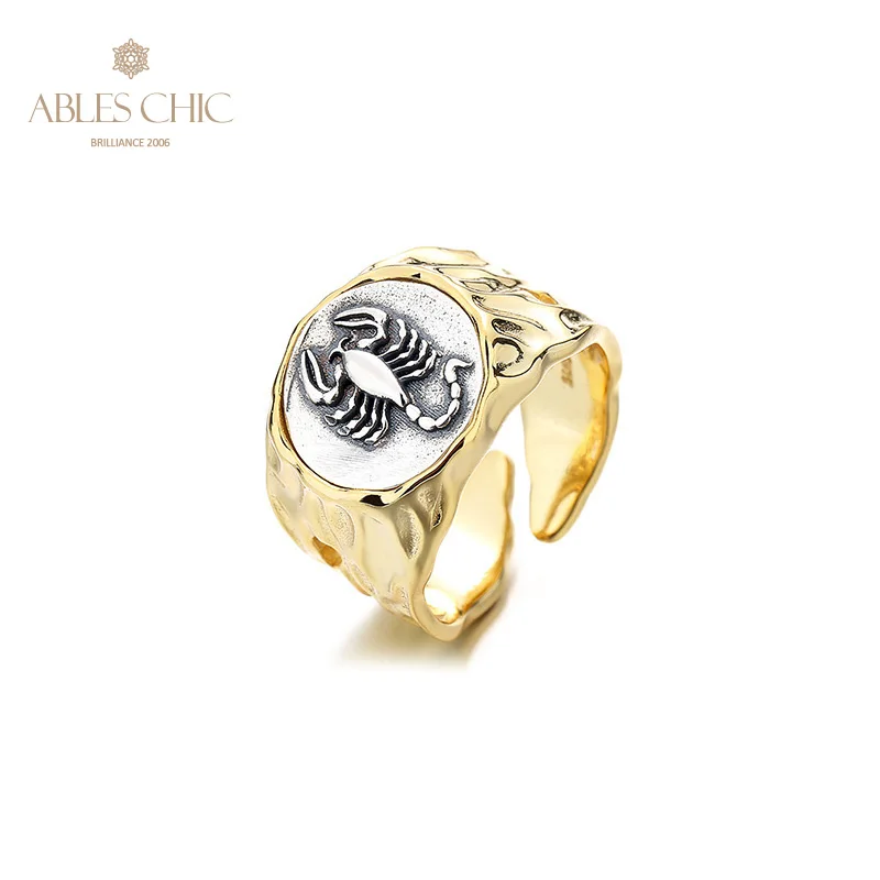 

Greek Scorpion Silver Coin Wide Design 18K Gold Tone Solid 925 Silver Roman Coins Vintage Open Ring R1058