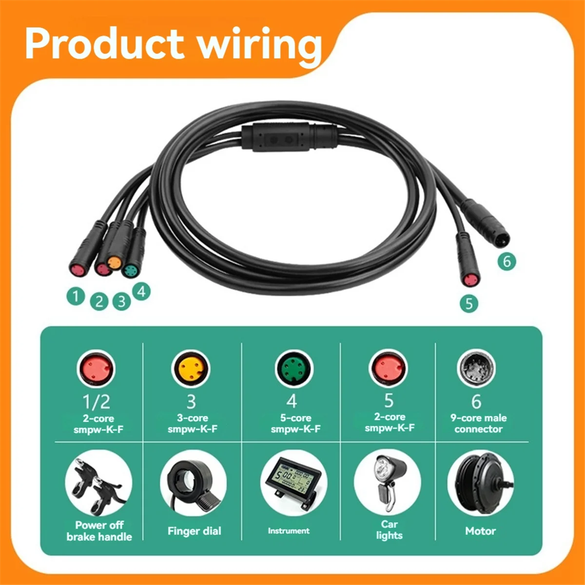 BAAU Electric Bicycle Cable 1TO5 Waterproof Cable Leads Wires for KT Controller Motor Throttle Brake Display