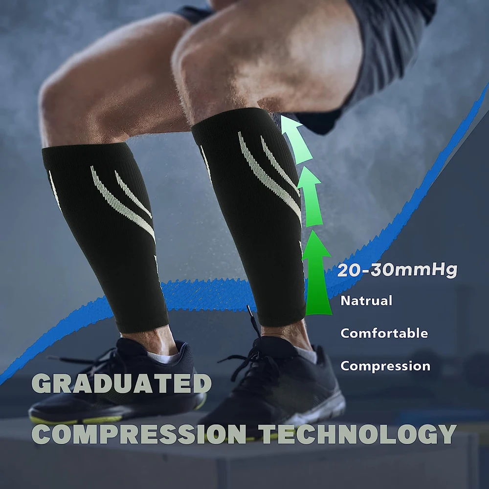 Calf Compression Sleeve Men & Women -20-30mmHg Shin Splint Compression Sleeve Recover Varicose Veins Torn Calf Pain Relief 1Pair