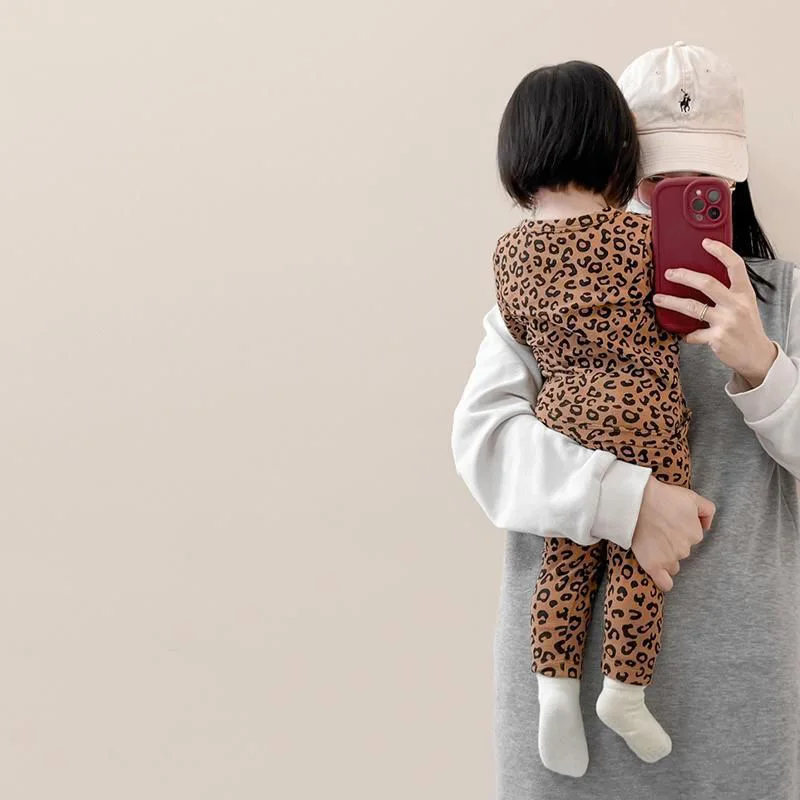 Baby Pajama Set Children's Underwear Set Girls Spring Autumn Long Sleeve Pants Leopard Print Home Sleepwear 1Set children underwear suits,children clothes