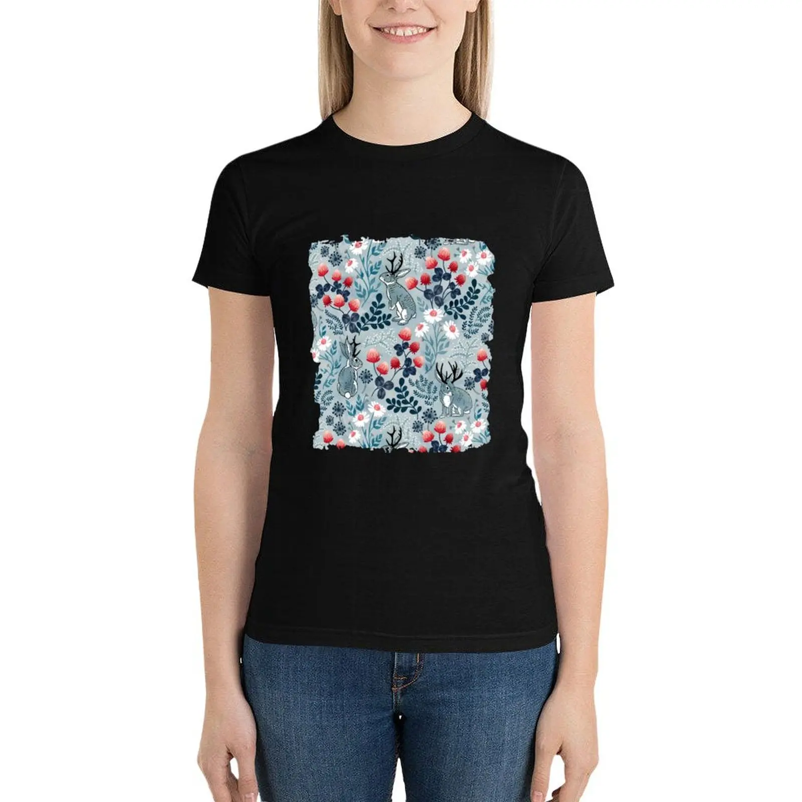 Jackalope meadow T-Shirt kawaii clothes Blouse graphics Female clothing western t-shirt dress for Women