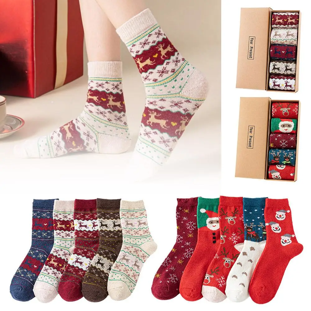 

5 Pair Christmas Socks Gift Women Socks Casual Winter Cotton Christmas Socks Xmas Thermal Gift Warm Vintage Cartoon Warm U8q7