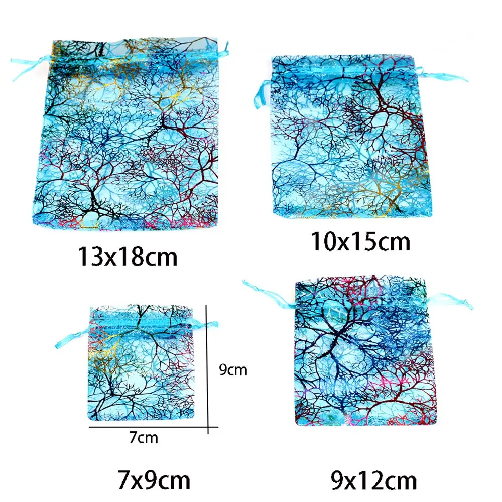 Chanfar 50pcs/lot Colored Trees Pattern Organza Gift Bags Wedding Organza Christmas Gift Bags Drawable Packaging Jewelry Bags