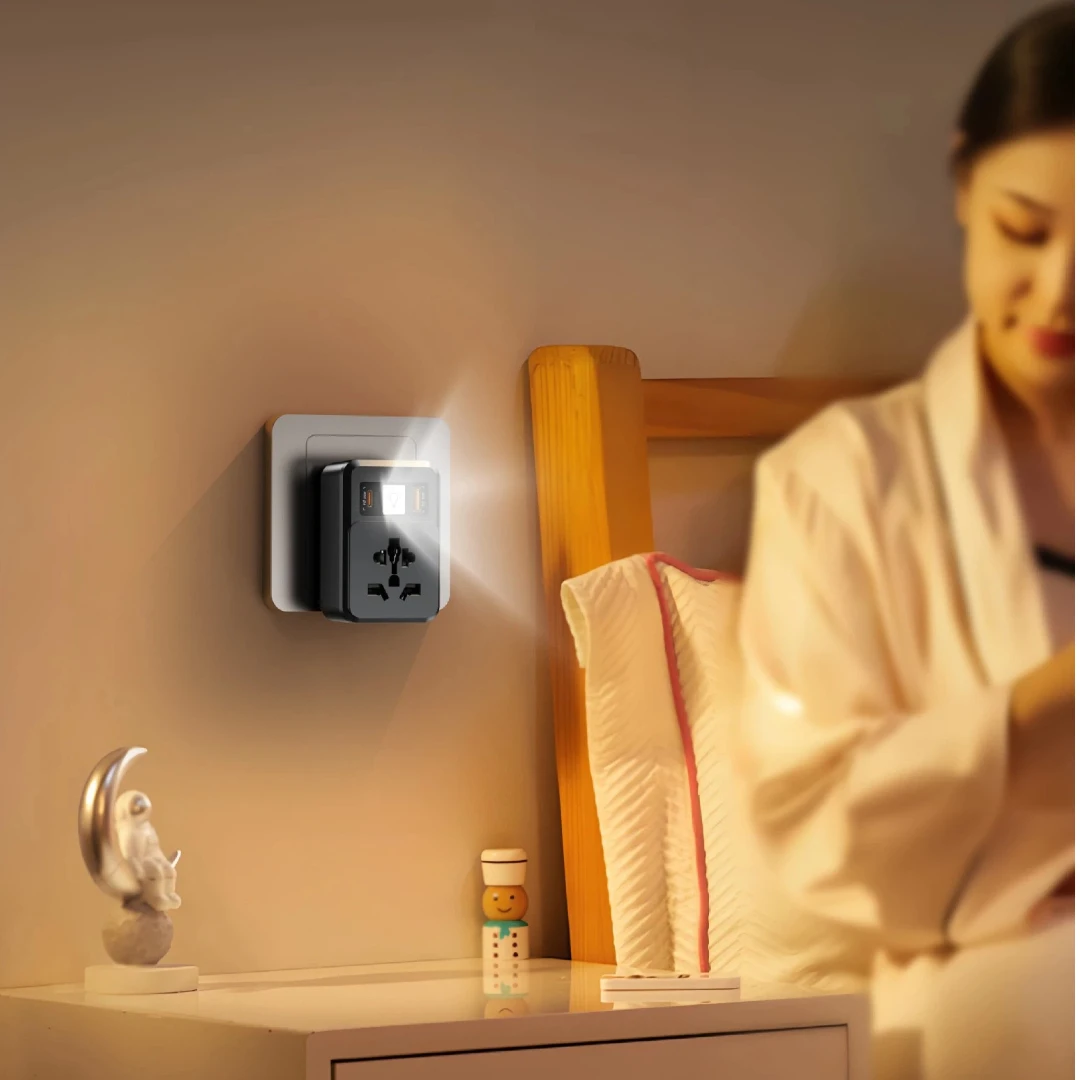 Universal Travel Adapter with Fast Charging USB Ports and Sensor Switch