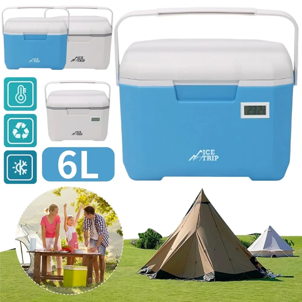 Cooler Bag Outdoor Refrigerator 6L Portable Cool Box Large Capacity Insulated Freezer Multifunction Insulated Portable Cooler with Thermometer for Work Travel