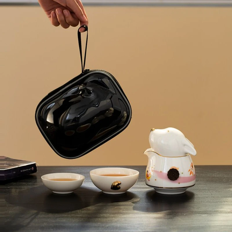 

Набор чайный керамический портативный дорожный, один чайник, три чашки, чайник для путешествий на открытом воздухе, китайский чайный набор Gongfu