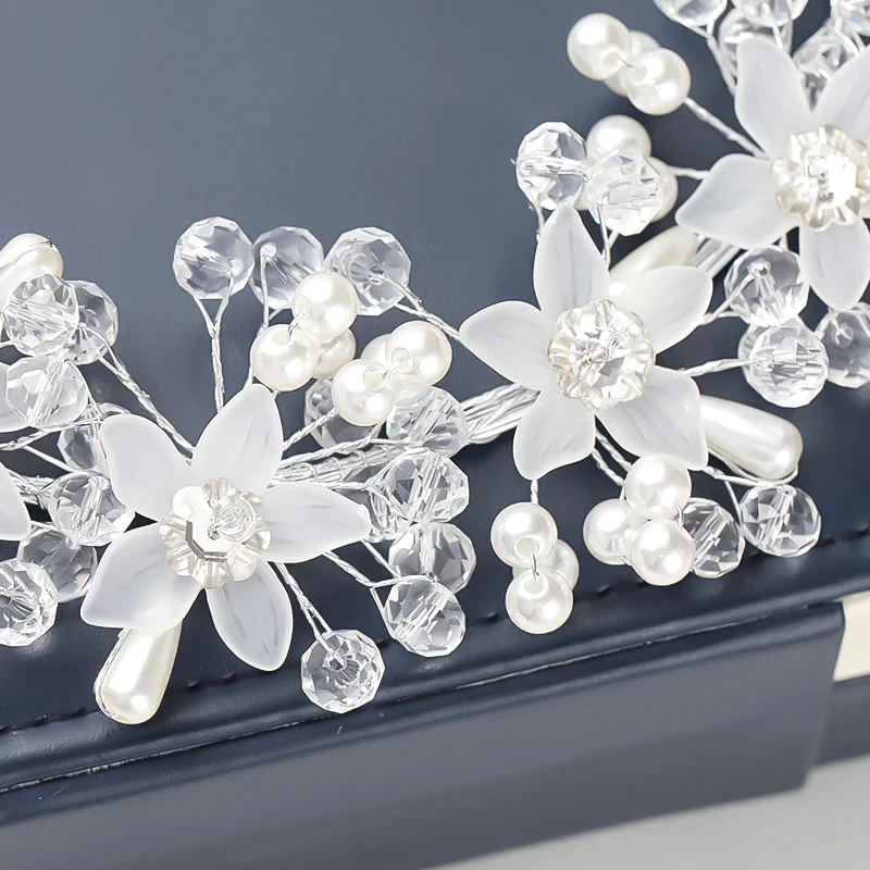 Glass Crystal White Flower Pearls Headbands Wedding Accessories hairbands for Bride Tiara Bridal Hair Jewelry Fashion crown headband bridal hair accessories hair accessories