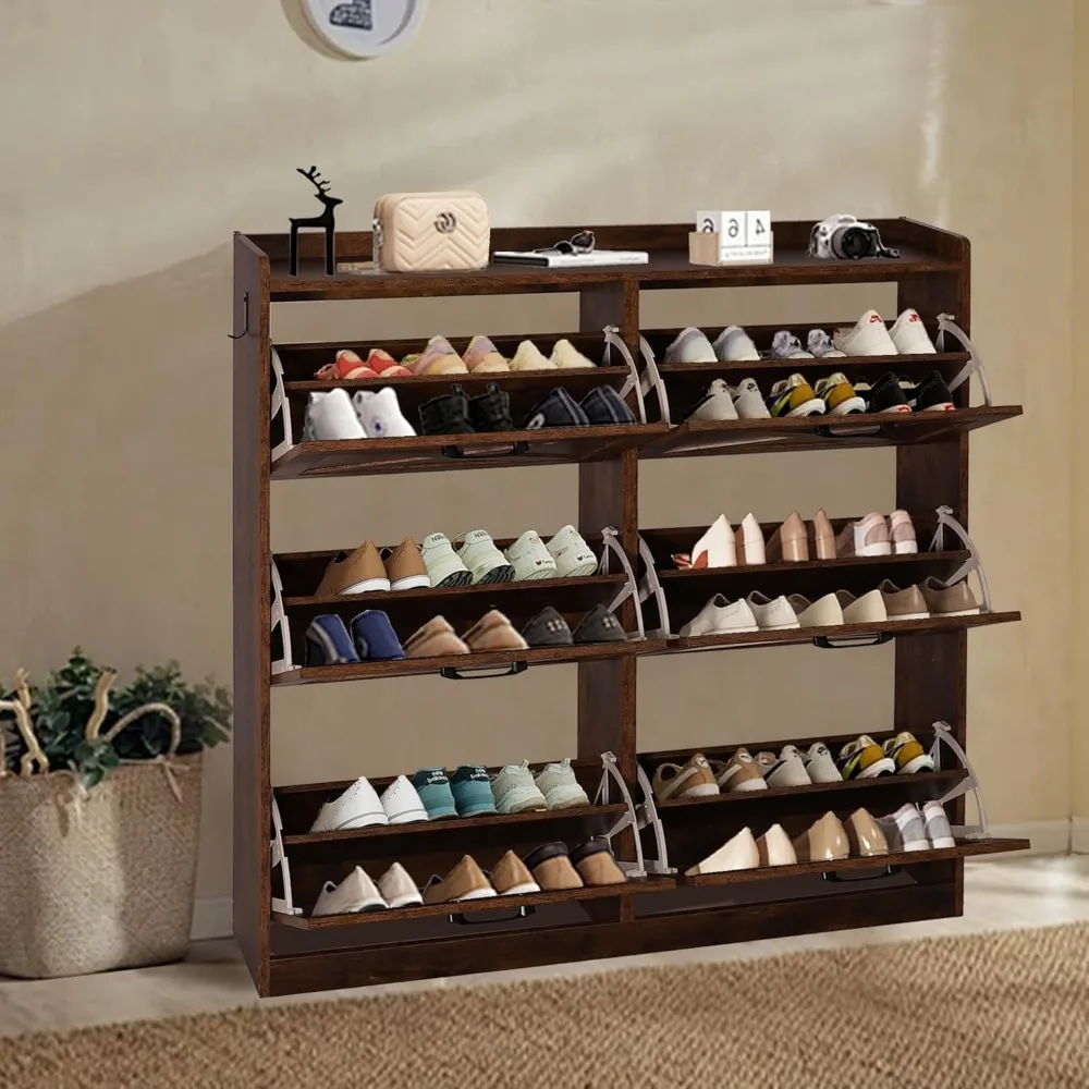 Shoe Storage Cabinet for Entryway, Hidden Shoe Rack Cabinet with 6 Flip Drawers, Farmhouse Freestanding Shoe Organizer Shoe Orga 6