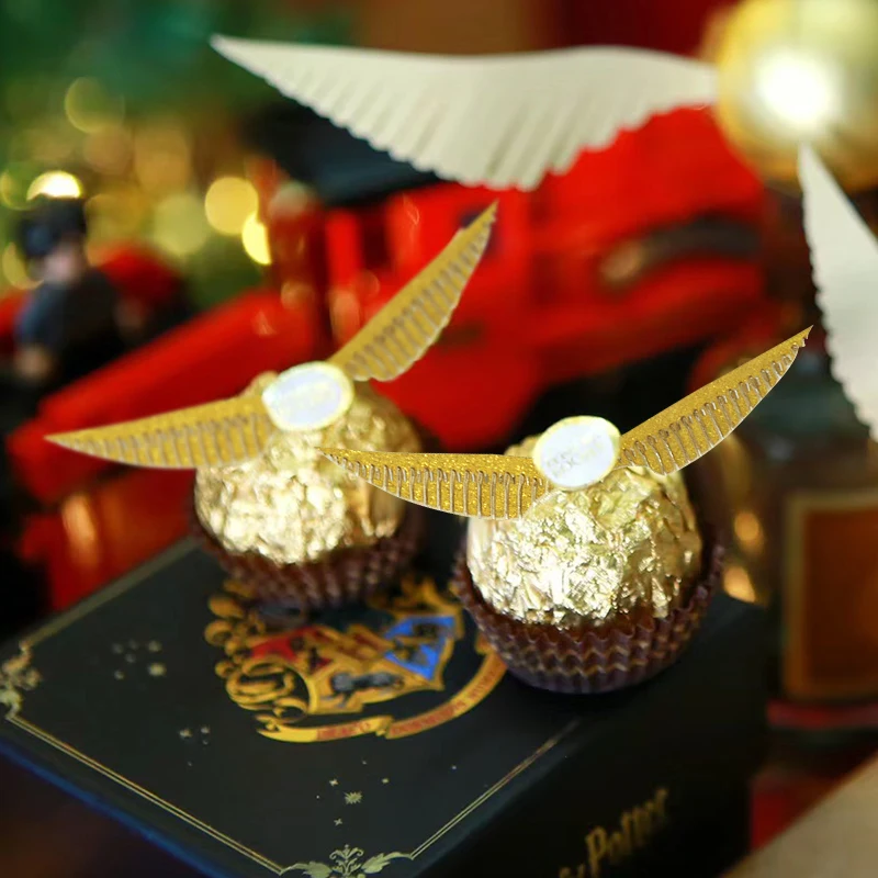 50Pcs Wings Chocolate Cake Party Decoration Wizard Topper Gold Wing Cupcake Toppers Snitch Wedding birthday Decor