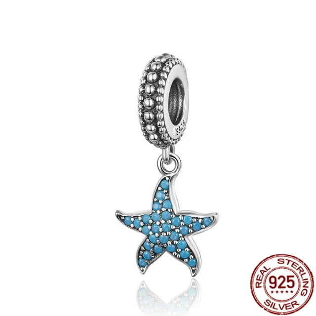 925 Sterling Silver Ocean Series Narwhal Charm Starfish Ocean Waves & Fish Beads Fit Pandora Bracelet DIY Pendant Woman Jewelry CMC1210