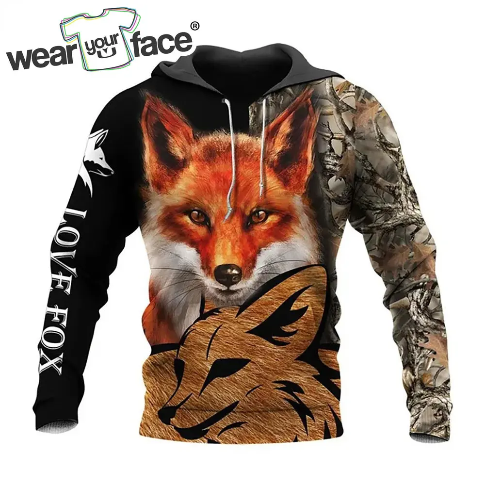 

Camouflage Love Fox Hoodies Sweatshirts Printed Harajuku Crewneck Hip Hop Casual Outdoor Hunting Sports Streetwear Mens Clothing