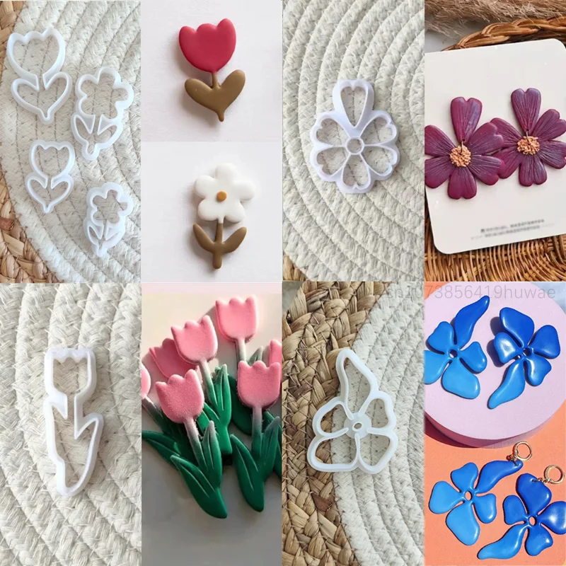 Flower Shape Soft Pottery Earrings Polymer Clay Cutter Tulip Floral Pattern Clay Mold DIY Ceramic Earrings Jewelry Pendants Tool
