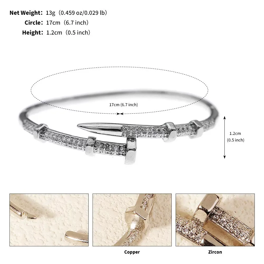 Personalized Micro Inlaid Zircon Nail Opening Women's Bracelet Daily Simple Jewelry Niche Ins Style High-end Design bangle bracelet zircon bracelet zirconia bangle