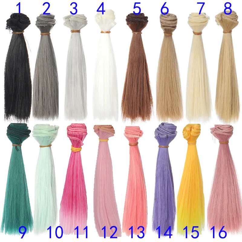 1pcs  Wig Refires Bjd Hair 15cm*100CM Black Gold Brown Green Pink Color Straight Wig Hair for 1/3 1/4 BJD Diy 2