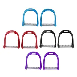 1Pair Stainless Steel Treads Horse Saddle English Stirrups Western Horse Riding 7.08 x 5.9 inch Plastic Safety Stirrups