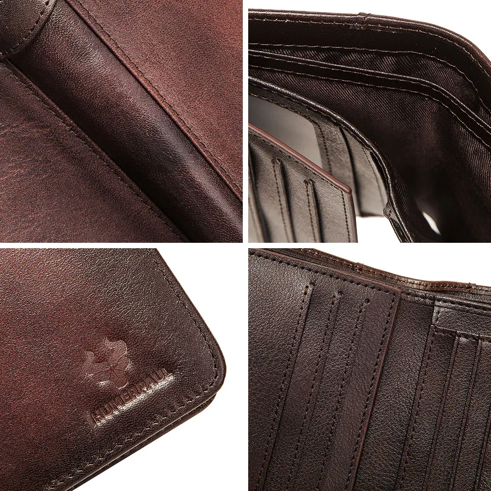 Genuine Leather Mens Wallet RFID Blocking Card Holder ID Money Bag Slim Male Trifold Multi Function Clutch Coin Purse Luxury 4