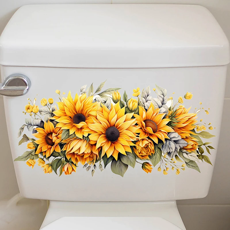Toilet Stickers Flower Stickers Bathroom Self-adhesive Painting Waterproof Toilet Cover Bathroom Walls