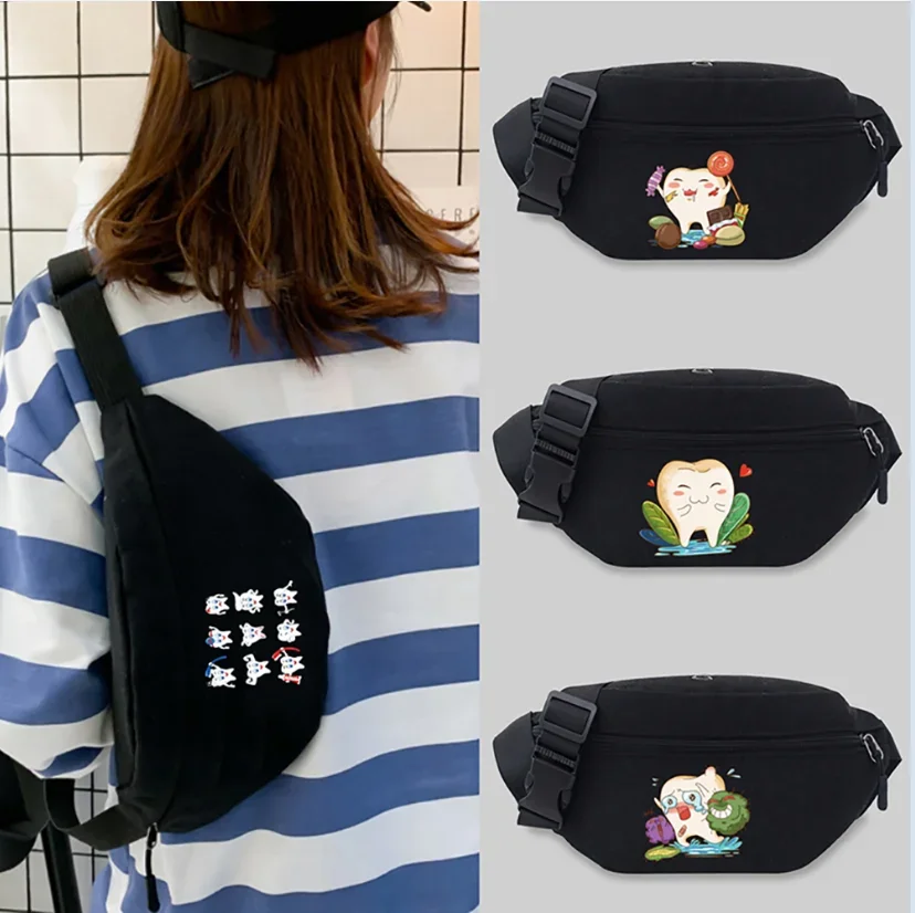 

Waist Bag Small Crossbody Sling Bags Teeth Pattern Series Messenger Waist Bag Chest Bag Leisure Sports Canvas Fanny Pack