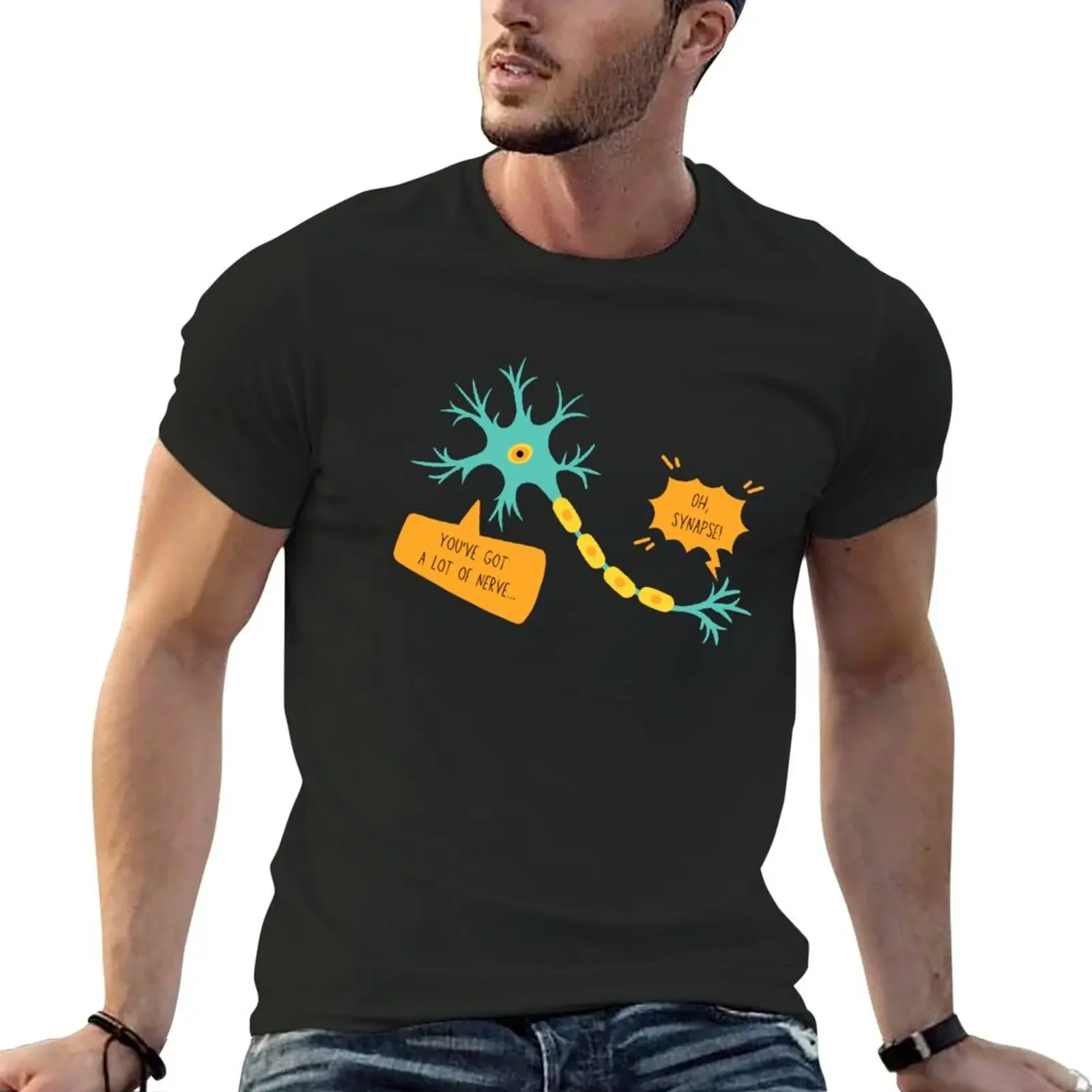 T-shirt à séchage rapide pour hommes, vêtements esthétiques drôles, Économie blancs, Oh Synammar, Neurone, Neuroscience, Puns, Science, Blagues