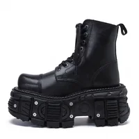 Leather Heightened 10cm Thick-soled Men's High-top British Style 2025 New Trendy Men's Boots Ruffian Handsome - Image 3