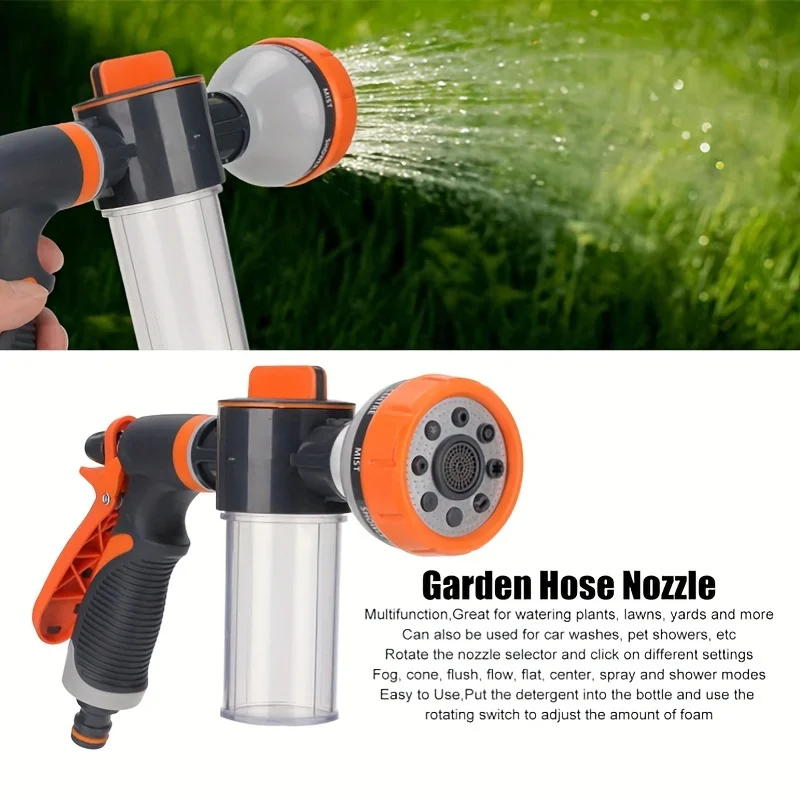 Plastic Car Wash Nozzle with Foam Cannon and 8 Watering Patterns