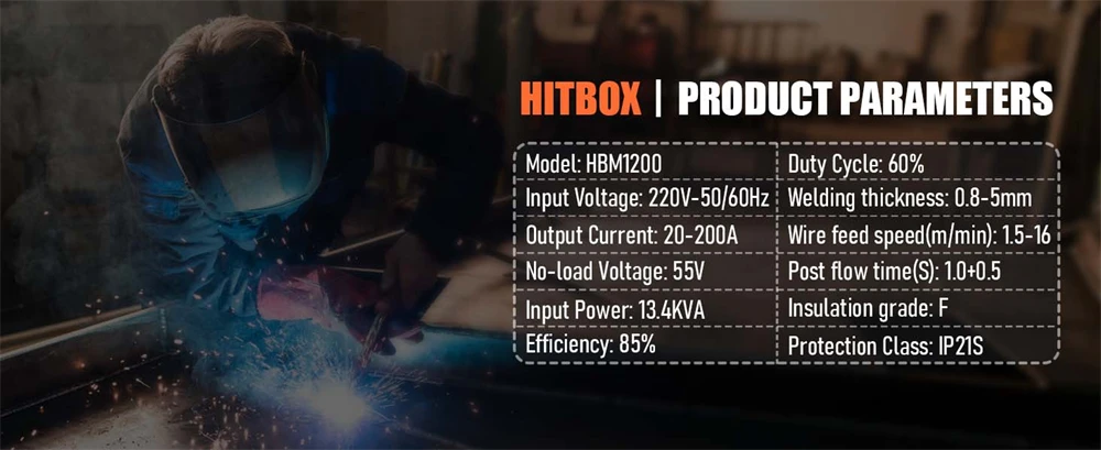 HITBOX 220V 200A 3-in-1 Gasfreies MIG-Schweißgerät MMA/MIG/Lift TIG HBM1200 Halbautomatische Schweißmaschine mit Fülldraht Gaslos – Detail 6