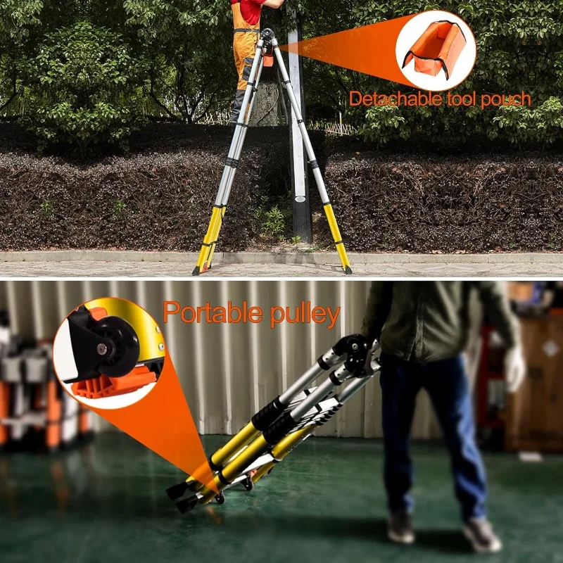 20FT Telescoping Ladder w. Stabilizer/Wheels/Cargo Hold Adjustable Folding Extension Ladders A Frame 8 + 8 Foot Stepladder
