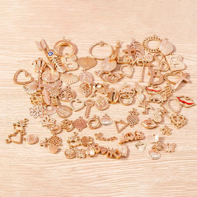 Mix 20-100 stücke vergoldete Legierung Charms Blume Tier Herz Stern Charms Anhänger für Schmuck machen DIY Ohrringe Halsketten Geschenke – Detail 5