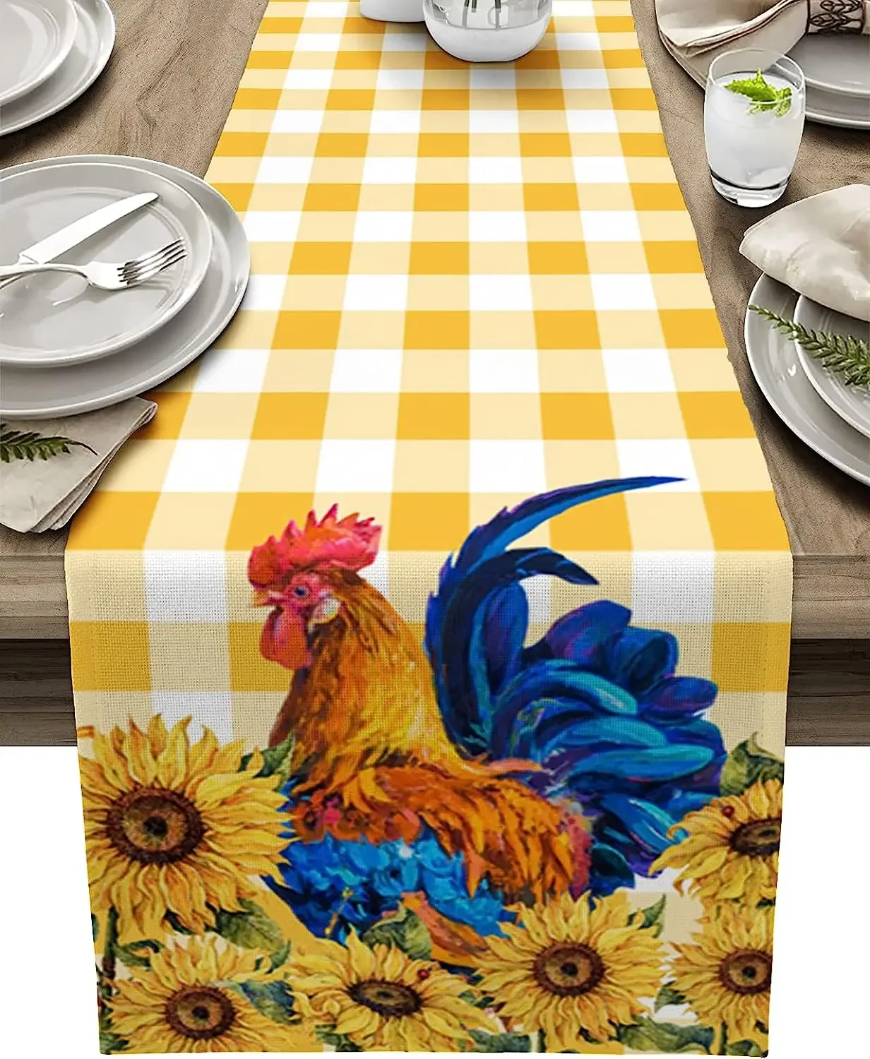 

Animal Rooster Sunflower Chicken Linen Table Runners Holiday Party Decorations Reusable Farmhouse Table Runners Wedding Decor
