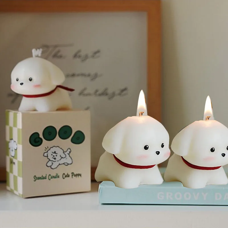 White Dog Shaped Scented Candle Paraffin Wax Home Decor Gift