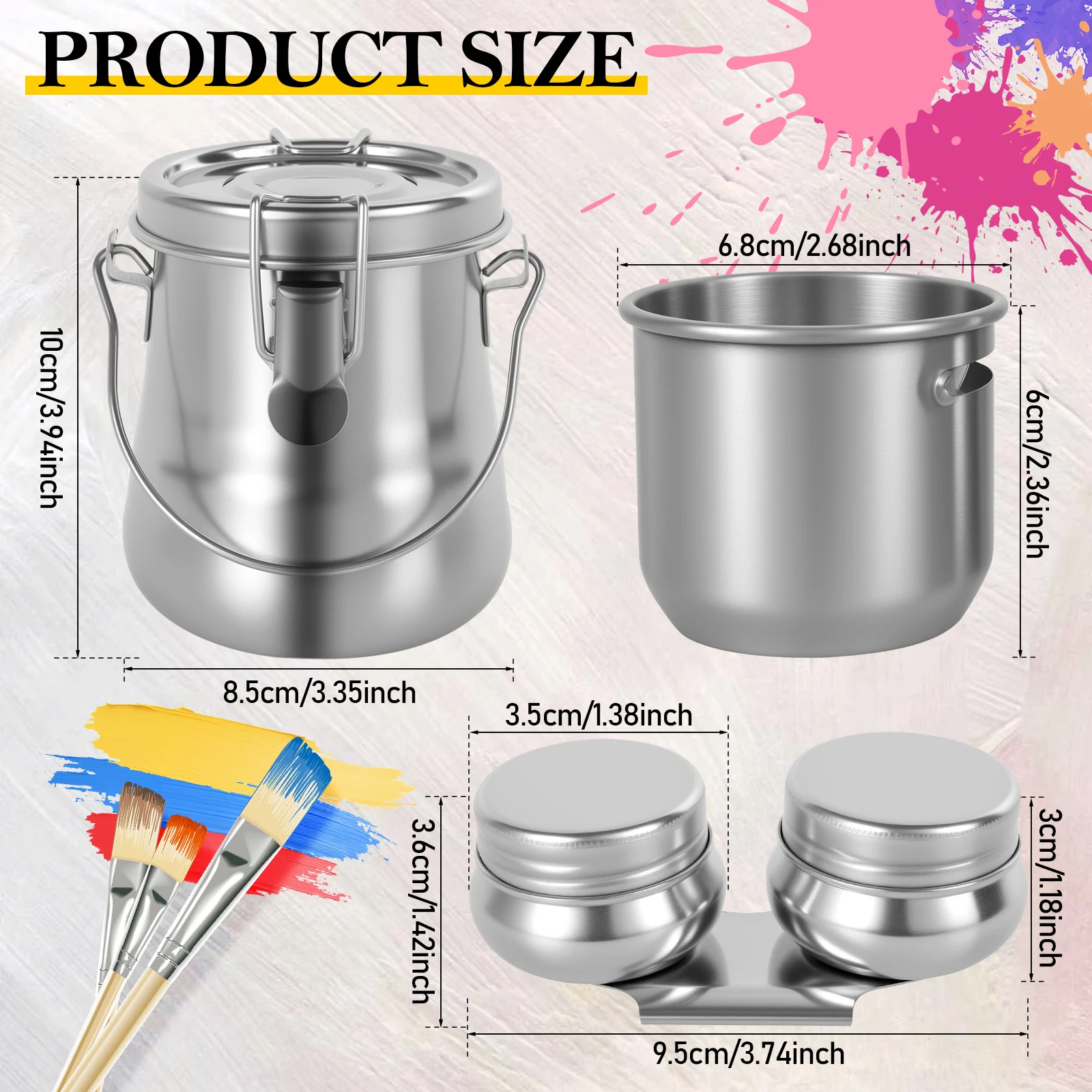Oil Painting Brush Washer Stainless Steel Paint Brush Washing Bucket with Double Dipper Palette Cup and Filter for Student Artis