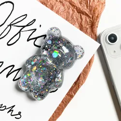 Glitter Cute Bear Foldable Finger Ring Phone Holder and Stand (GRAY)