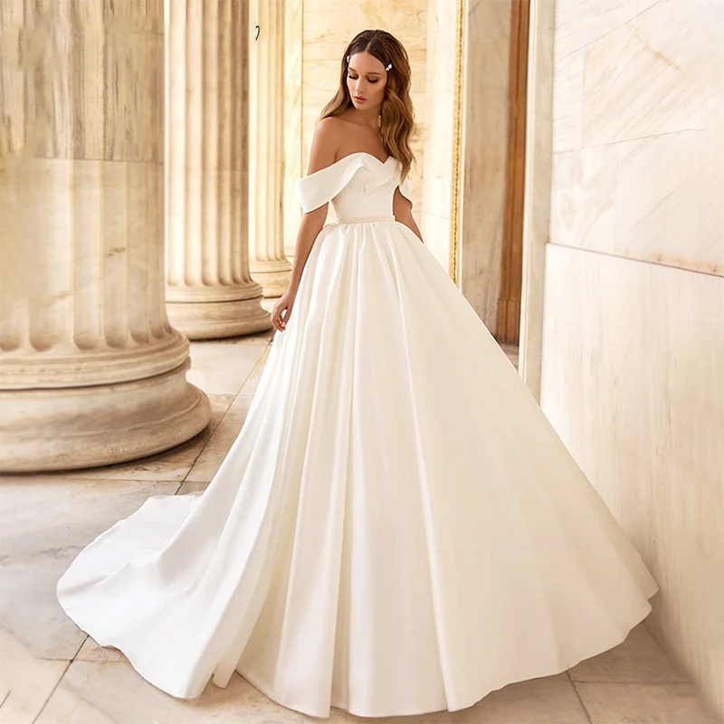 

Simplicity Wedding Dress Organza Satin With Embroidery Lace Ball Gown A-Line Full Sleeve O-Neck Bride Dress Vestido De Novia But