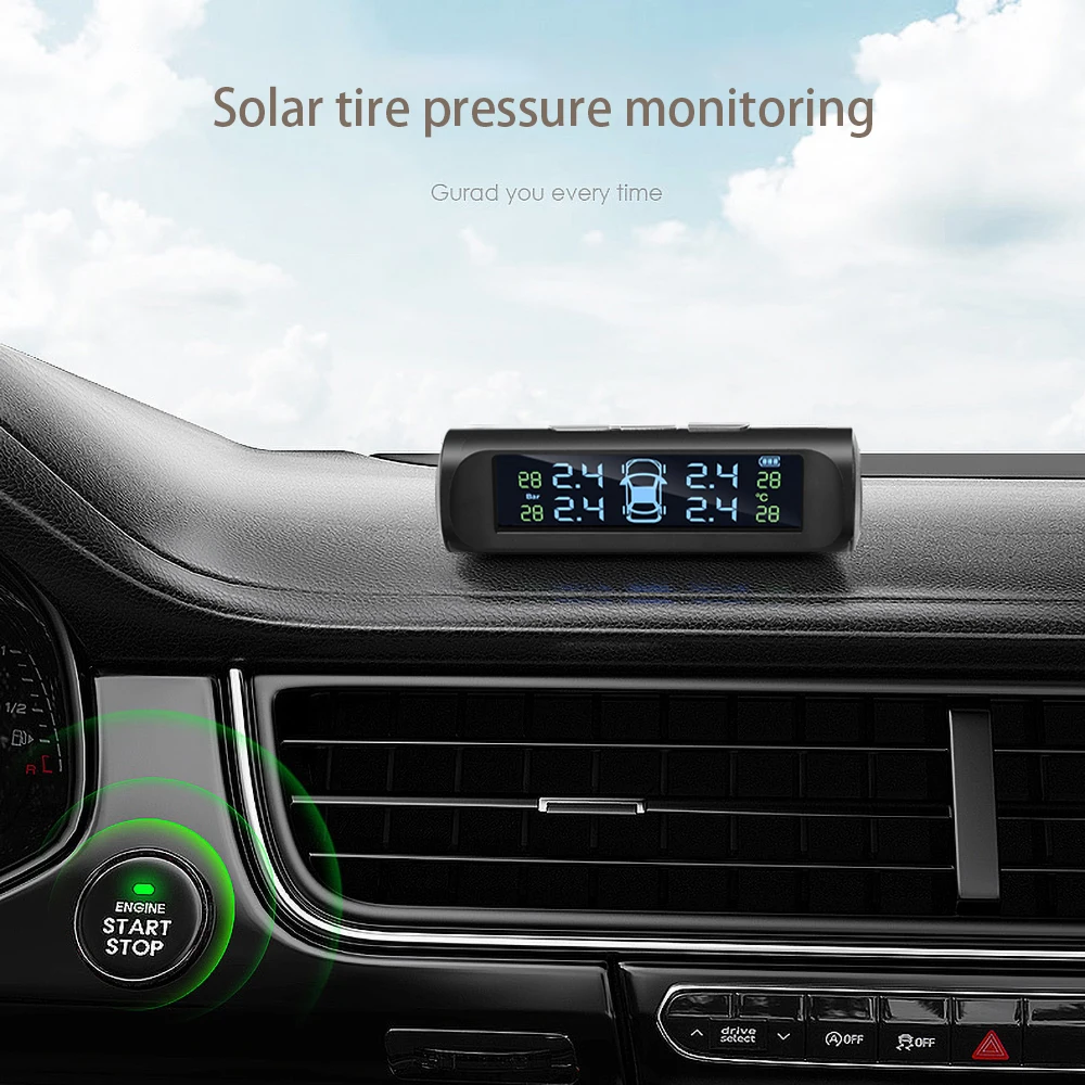 USB or Solar Charging Car TPMS Tire Pressure Monitoring System HD Digital LCD Display Auto Alarm tool Wireless 4 external Sensor car tire pressure monitor,car tire pressure sensor