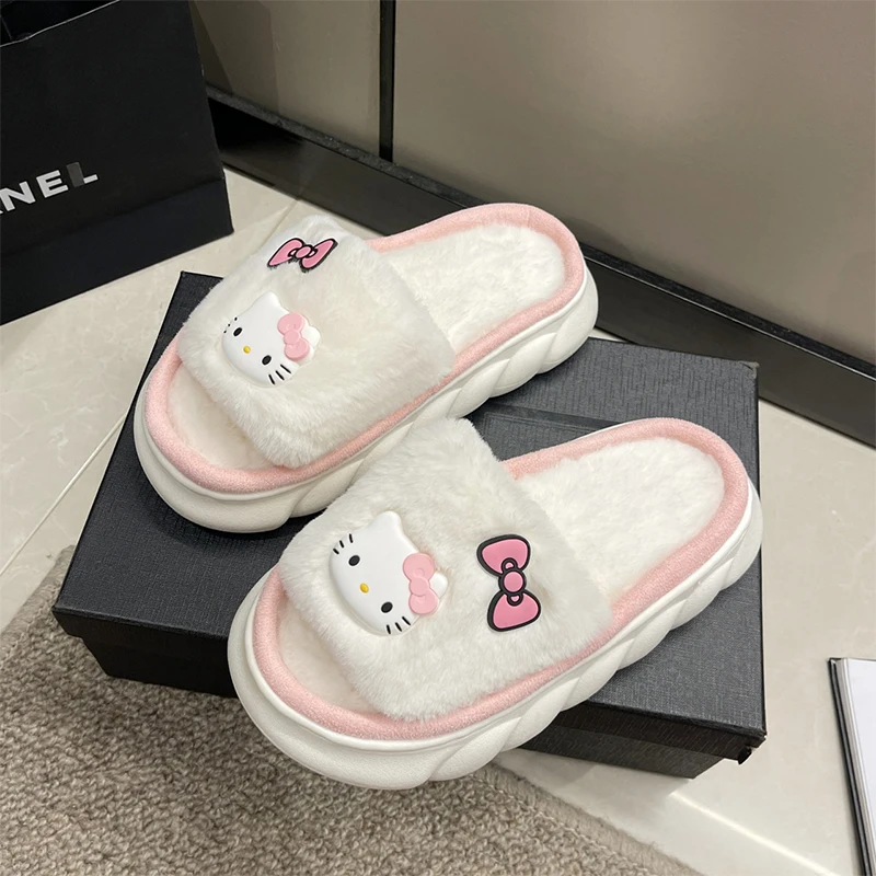 

Sanrio Hello Kittys пушистые тапочки для девочек осень зима мультфильм аниме милые противоскользящие домашние кукольные туфли подарок для детей Kawaii