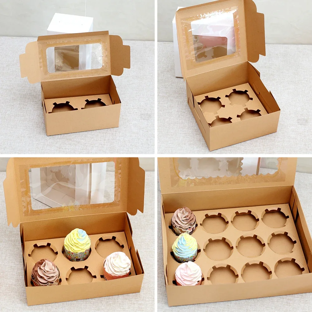 10Pcs Kraft Paper Cupcake Packing Boxes with Clear Window, Cardboard Cake Muffin Cookie... - SKU KPCB1209 - UGI Packaging