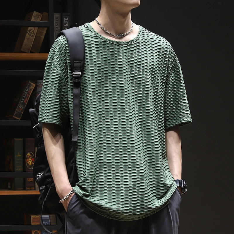 

NEW Mesh Ice Silk Solid Color T-Shirt Men Summer Short Sleeve Quick Dry Tops Cool Comfortable Male Clothing Fashion Sports Z05