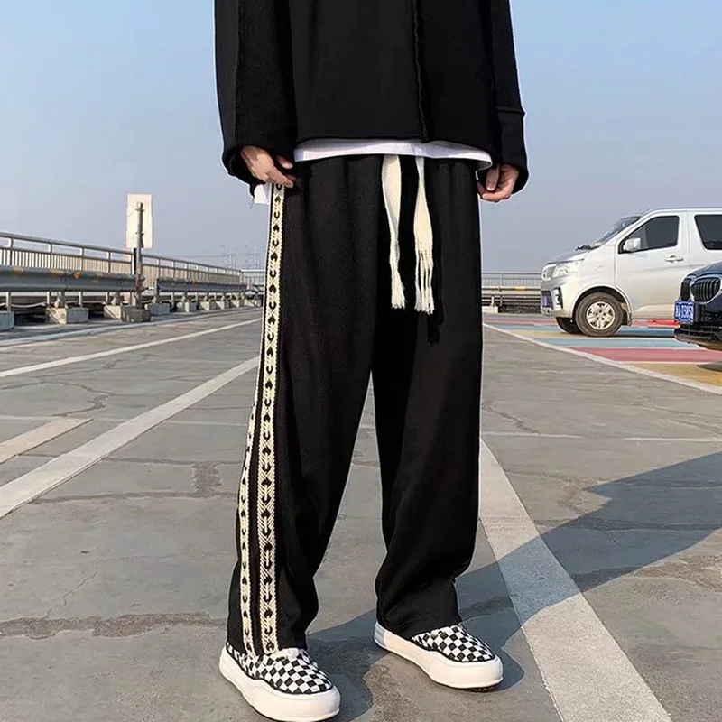 Spring Summer Fashion High Waist Streetwear Boys Wide Leg Pants Men Straight Trousers Fat Men Loose Sweatpants Casual Pants