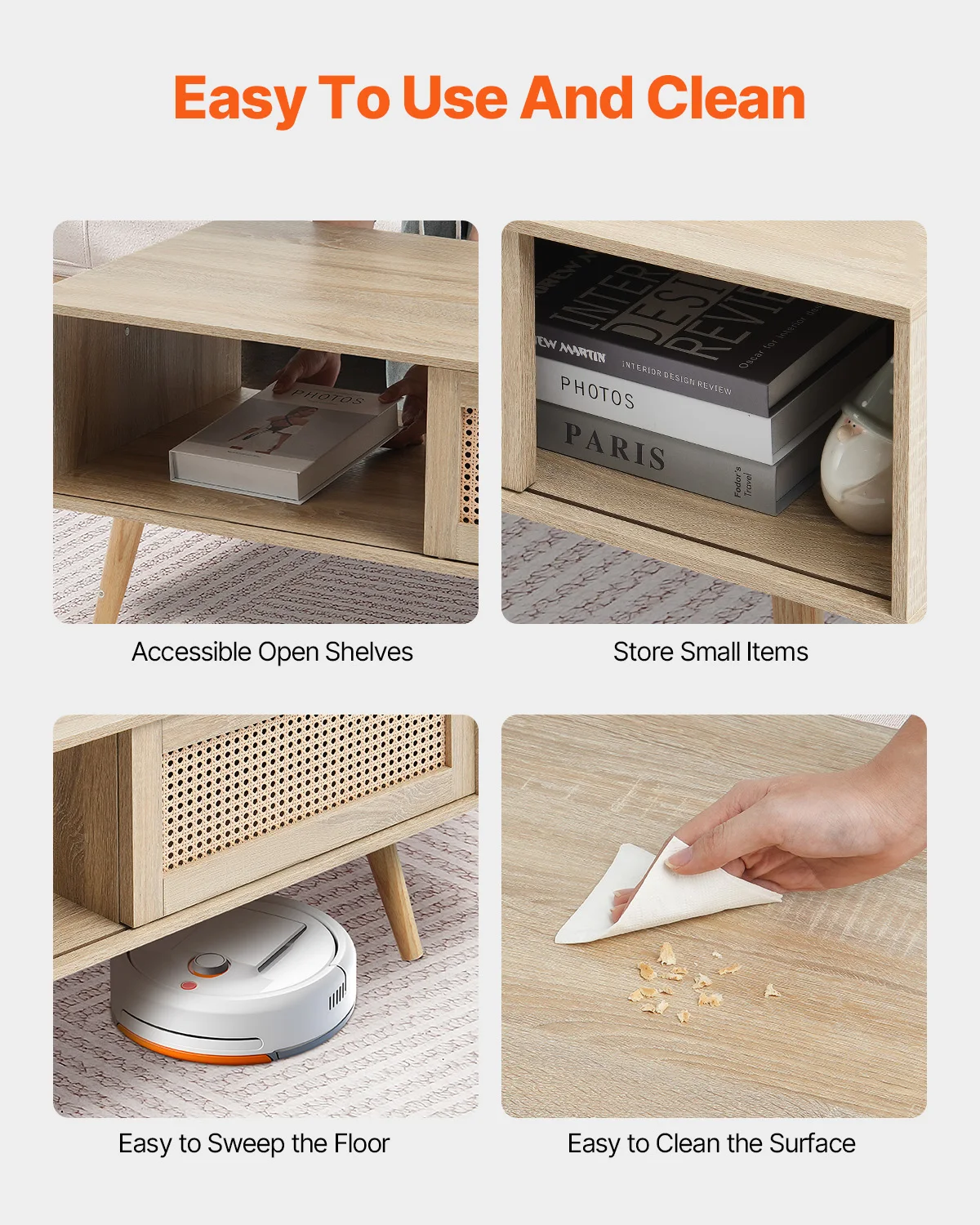 Rattan Coffee Table with Storage for Home