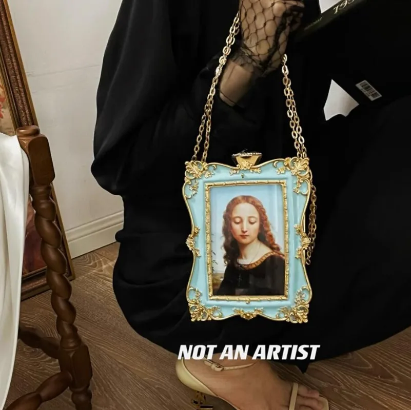 

Luxury Designer Bag Women Evening Party Purse and Handbag Vintage Oil Painting Mini Shoulder Bag Diamond Buckle Clutches