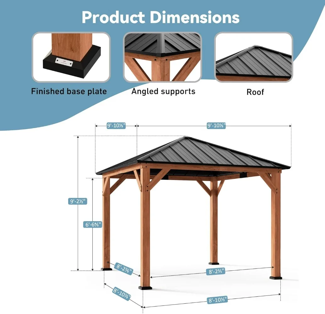 10' x 10', with Galvanized Steel and Polycarbonate Hip Roof, Cedar Framed Wooden Pavillion for Garden, Gazebos 2