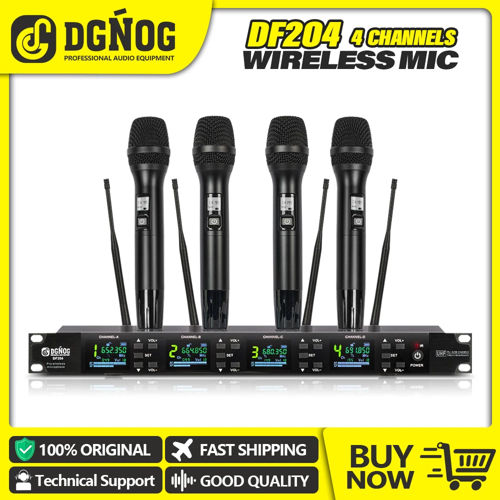 

DF204 Professional Wireless Microphone karaoke Home System Stage Performances UHF Dynamic 4 Channel Handheld Mic for Party DJ