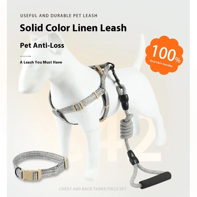 Three-piece Set Of Pet Dog Chest Strap Vest Dog Leash Explosion-proof Collar Outdoor Supplies Small Dog Walking Leash 3