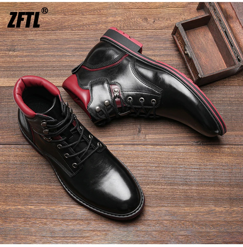ZFTL Men's boots British style single boots autumn new shiny leather boots Basic boots Men Black Ankle Boots Retro Casual Bots